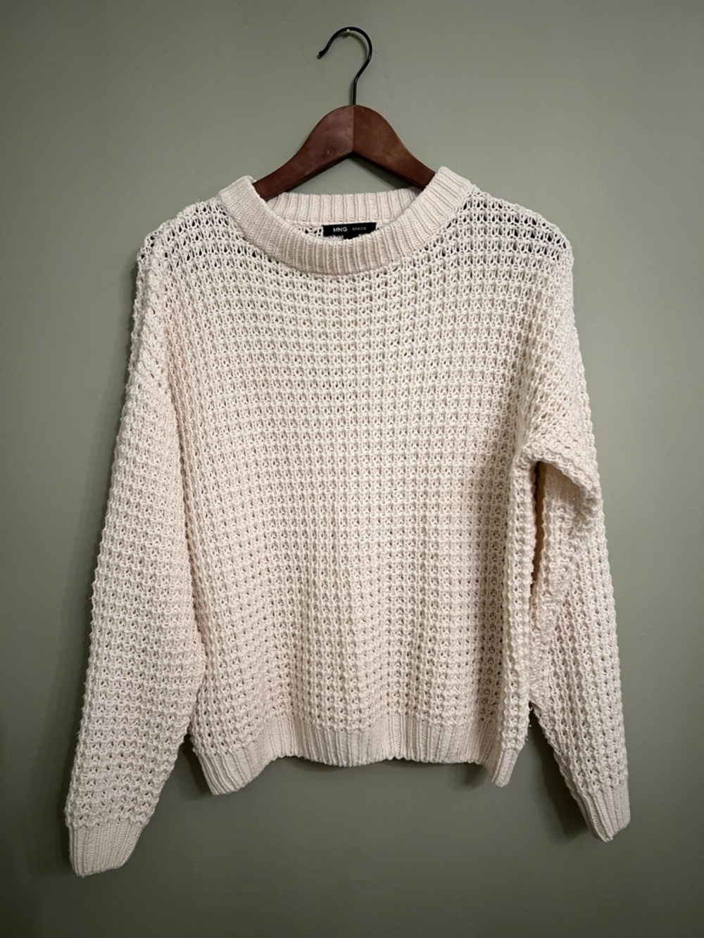 Mango Oversized Open-Knit Crewneck Sweater